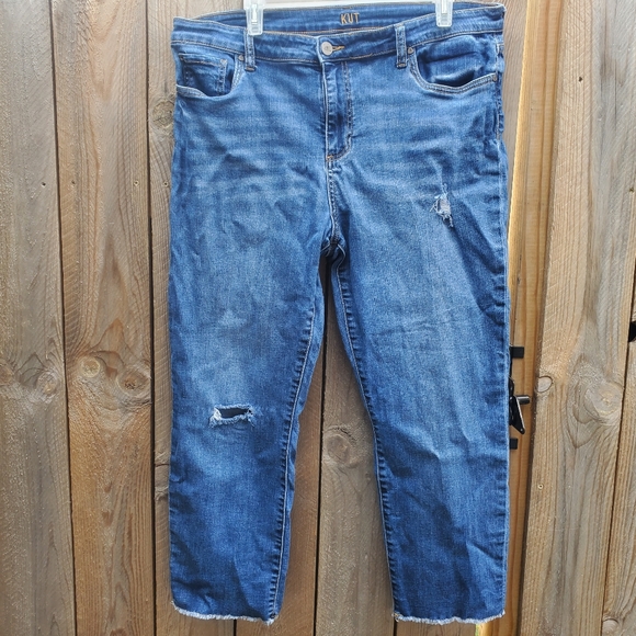 Kut from the Kloth Denim - Kut From the Kloth Distressed High Rise Crop Straight Leg Raw Hem Jeans Size 16